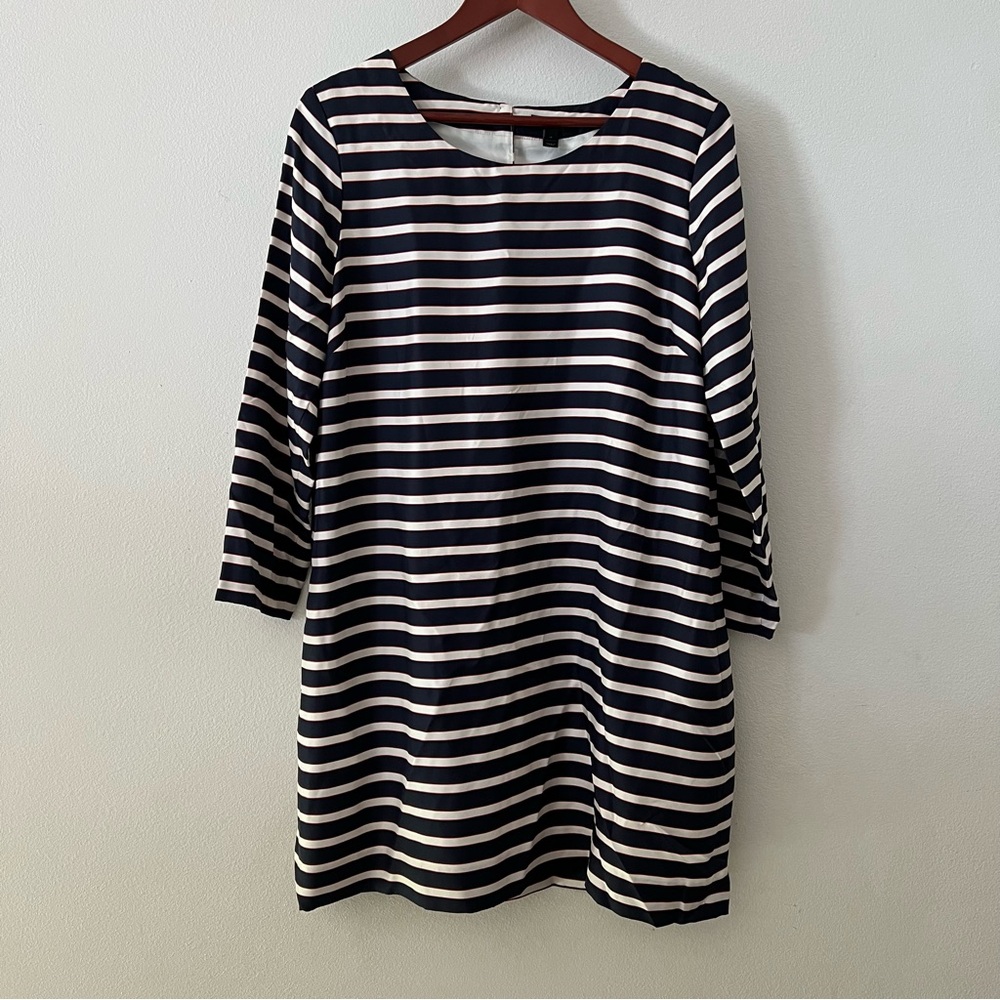 J. Crew Navy & White with Red Striped 3/4 Sleeve Shift Dress Sz 12
